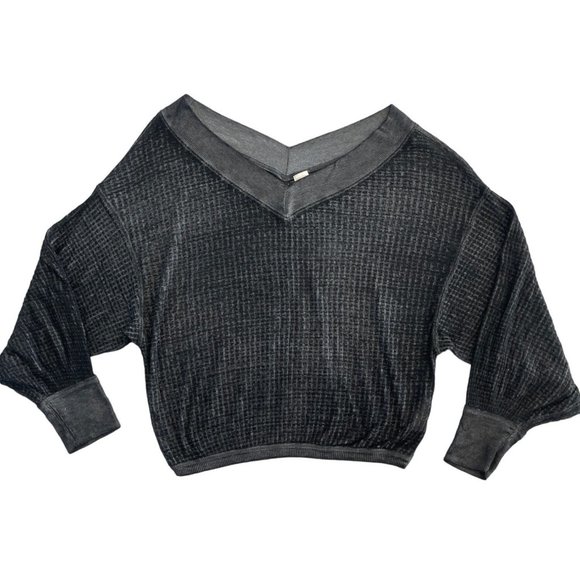 Free People We The Free South Side Thermal V-Neck Gray Black V-Neck XS $68 - Picture 6 of 13